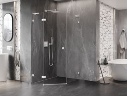 Mexen Lunar L päťuholníkový sprchovací kút otočný ľavý 80 x 90 cm, transparentný, biely - 831L-080L-090P-20-00-L