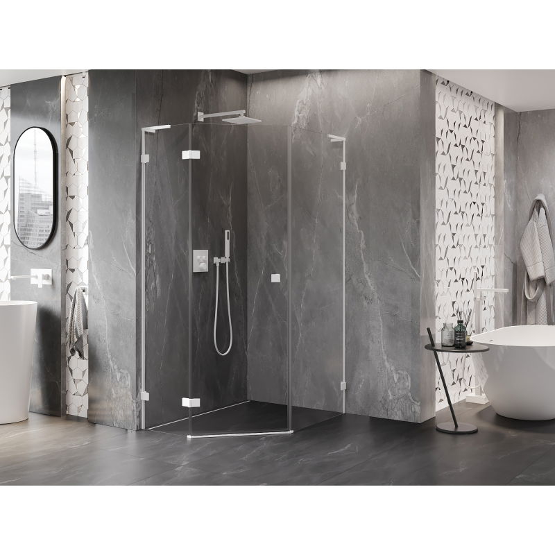 Mexen Lunar L päťuholníková sprchová kabína vyklápacia ľavá 80 x 100 cm, transparentná, biela - 831L-080L-100P-20-00-L