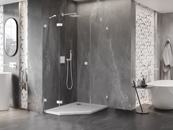 Mexen Lunar päťuholníková sprchová kabína ľavá 80 x 90 cm, transparentná, biela - 831-080L-090P-20-00-L