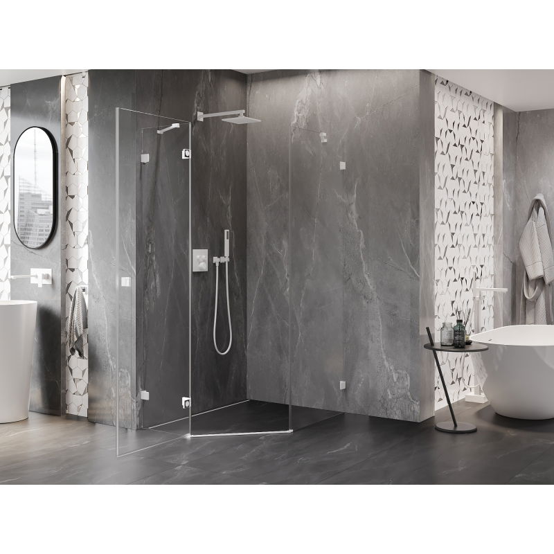 Mexen Lunar päťuholníková sprchová kabína otváracia ľavá 90 x 100 cm, transparentná, biela - 831-090L-100P-20-00-L