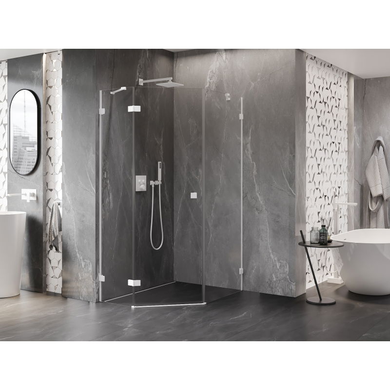 Mexen Lunar päťuholníková sprchová kabína otváracia ľavá 90 x 100 cm, transparentná, biela - 831-090L-100P-20-00-L