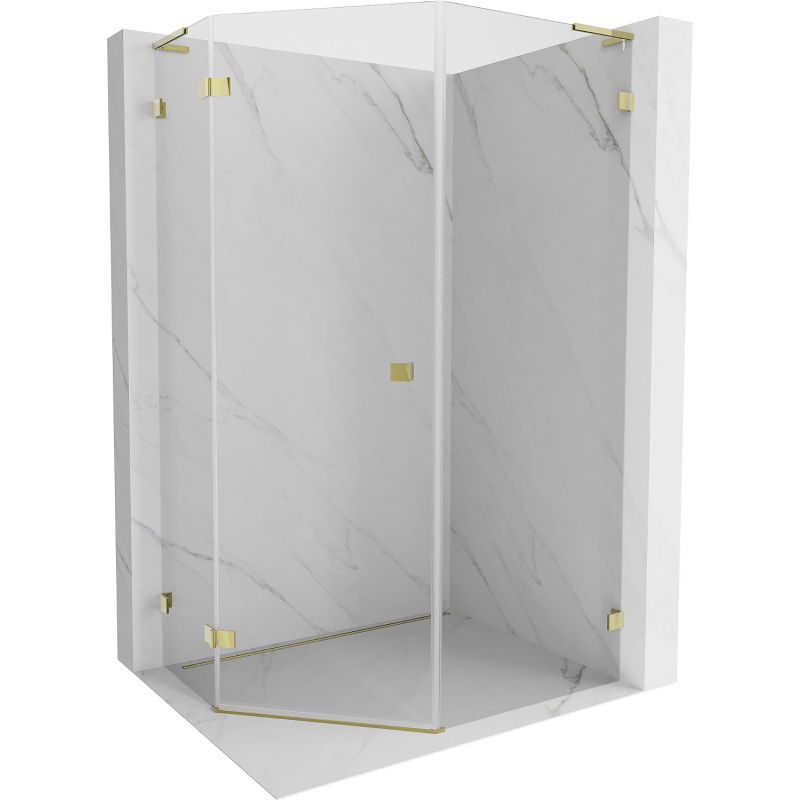 Mexen Lunar L päťuholníková sprchová kabína s vyklápacími dverami ľavá 80 x 90 cm, priehľadná, zlatá - 831L-080L-090P-50-00-L