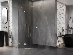 Mexen Lunar L päťuholníková sprchová kabína s ľavým otváraním 80 x 100 cm, transparentná, zlatá - 831L-080L-100P-50-00-L