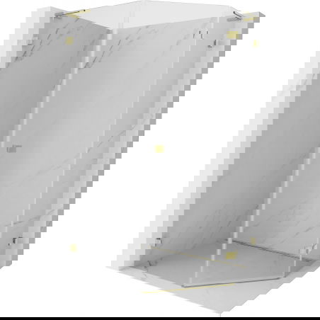 Mexen Lunar L Päťuholníkový sprchový kút výklopný pravý 90 x 100 cm, transparentný, zlatý - 831L-090P-100L-50-00-P