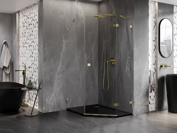 Mexen Lunar päťuholníková sprchová kabína pravá 80 x 100 cm, transparentná, zlatá - 831-080P-100L-50-00-P