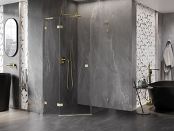 Mexen Lunar L päťuholníková sprchová kabína výkyvná ľavá 80 x 90 cm, transparentná, zlatá kartáčovaná - 831L-080L-090P-55-00-L