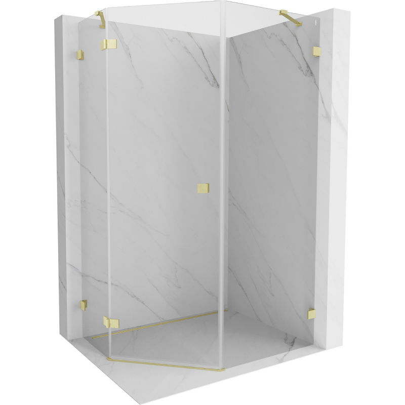 Mexen Lunar päťuholníková sprchová kabína výklopná ľavá 80 x 90 cm, transparentná, zlatá kartáčovaná - 831-080L-090P-55-00-L