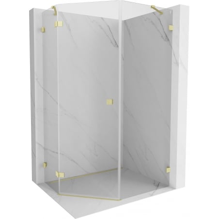 Mexen Lunar päťuholníková sprchová kabína výklopná ľavá 80 x 90 cm, transparentná, zlatá kartáčovaná - 831-080L-090P-55-00-L