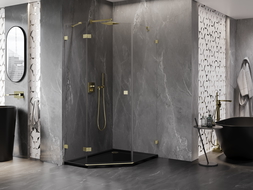 Mexen Lunar päťuholníková sprchová kabína výklopná ľavá 80 x 90 cm, transparentná, zlatá kartáčovaná - 831-080L-090P-55-00-L