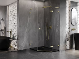 Mexen Lunar L päťuholníková pravá sprchová kabína 80 x 90 cm, transparentná, zlatá brúsená - 831L-080P-090L-55-00-P