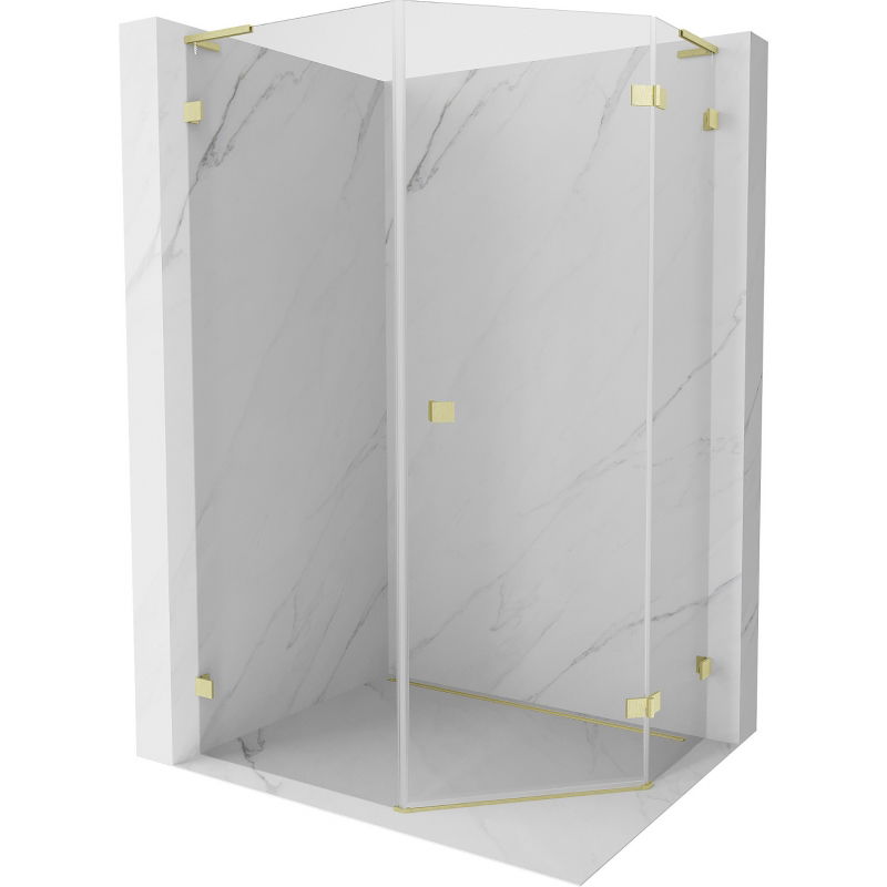 Mexen Lunar L Päťuholníkový sprchový kút, pravostranný, 90 x 100 cm, transparentný, zlatý kartáčovaný - 831L-090P-100L-55-00-P