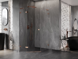 Mexen Lunar L päťuholníková sprchová kabína ľavá 90 x 100 cm, transparentná, ružové zlato - 831L-090L-100P-60-00-L