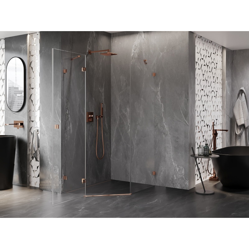 Mexen Lunar päťuholníková sprchová kabína otváravá ľavá 80 x 100 cm, transparentná, ružové zlato
