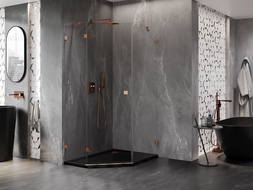 Mexen Lunar pentagonálna sprchová kabína otváracia ľavá 90 x 100 cm, transparentná, ružové zlato - 831-090L-100P-60-00-L