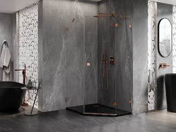 Mexen Lunar päťuholníková sprchová kabína výklopná pravá 80 x 100 cm, transparentná, ružové zlato - 831-080P-100L-60-00-P