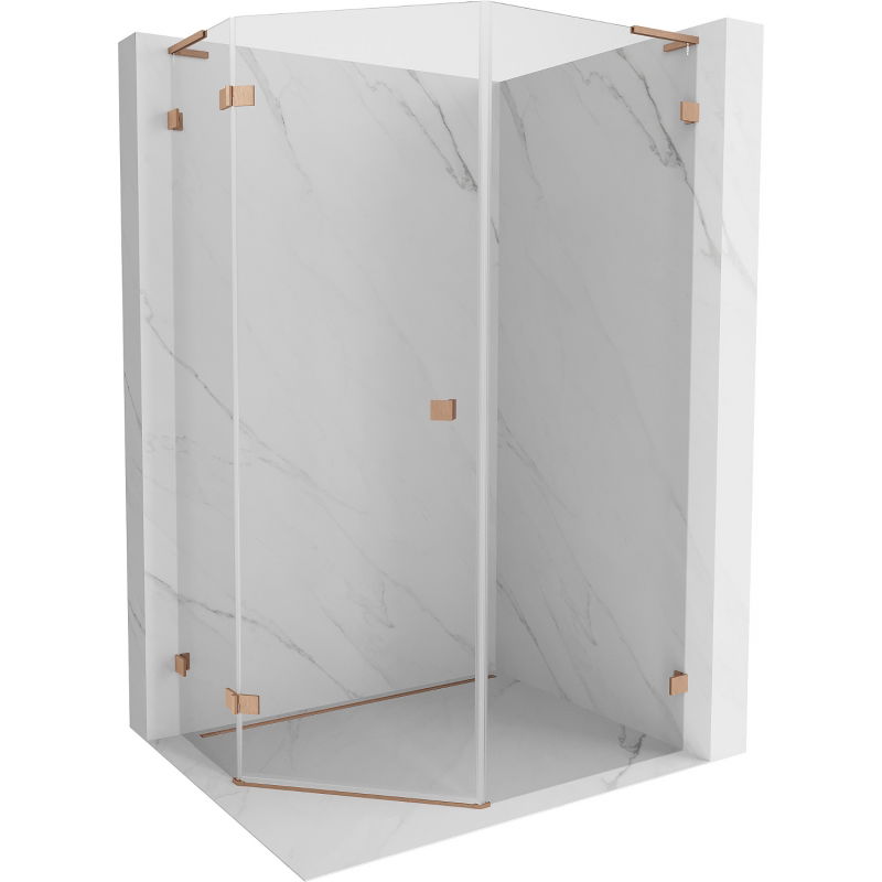 Mexen Lunar L päťuholníková sprchová kabína výklopná ľavá 80 x 90 cm, transparentná, brúsená meď - 831L-080L-090P-65-00-L