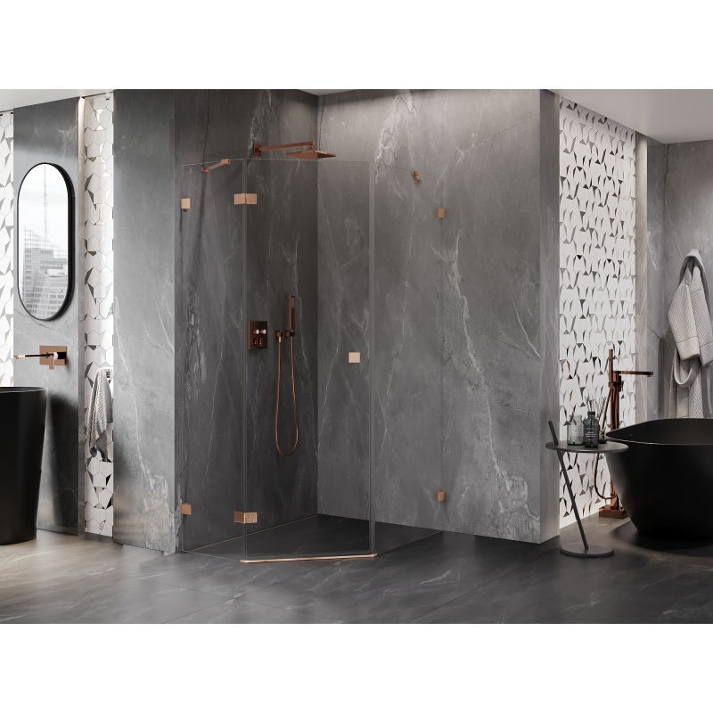 Mexen Lunar päťuholníková sprchová kabína s dvierkami ľavá 80 x 100 cm, transparentná, brúsená meď - 831-080L-100P-65-00-L