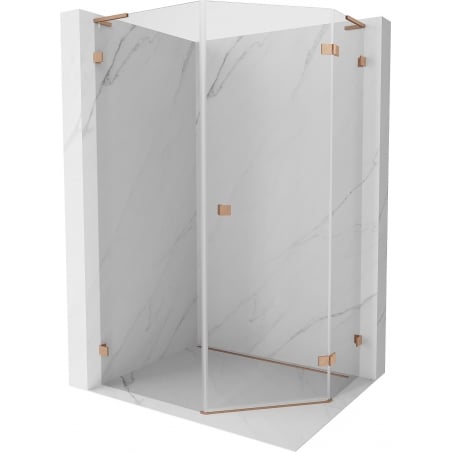 Mexen Lunar L päťuholníková sprchová kabína s výklopnými dverami, pravá 80 x 90 cm, číra, brúsená meď - 831L-080P-090L-65-00-P