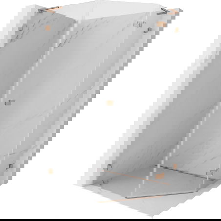 Mexen Lunar L pravouhlá pätstranná sprchová kabína 80 x 90 cm, transparentná, brúsená meď - 831L-080P-090L-65-00-P