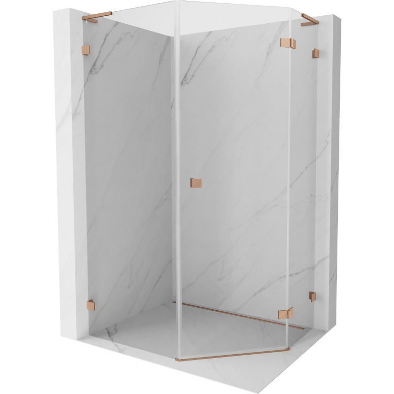 Mexen Lunar L päťuholníkový sprchový kút otvárací pravý 80 x 100 cm, transparentný, brúsená meď - 831L-080P-100L-65-00-P