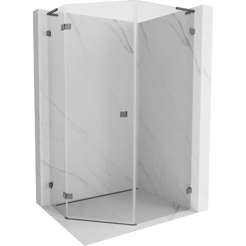 Mexen Lunar L, päťuholníková sprchová kabína sklopná ľavá 80x90 cm, transparentná, brúsená gun gray - 831L-080L-090P-66-00-L