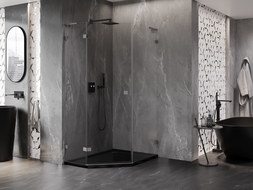 Mexen Lunar L, päťuholníková sprchová kabína sklopná ľavá 80x90 cm, transparentná, brúsená gun gray - 831L-080L-090P-66-00-L