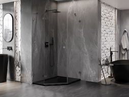 Mexen Lunar päťuholníková sprchová kabína otváracia ľavá 80 x 90 cm, transparentná, brúsená gun gray - 831-080L-090P-66-00-L