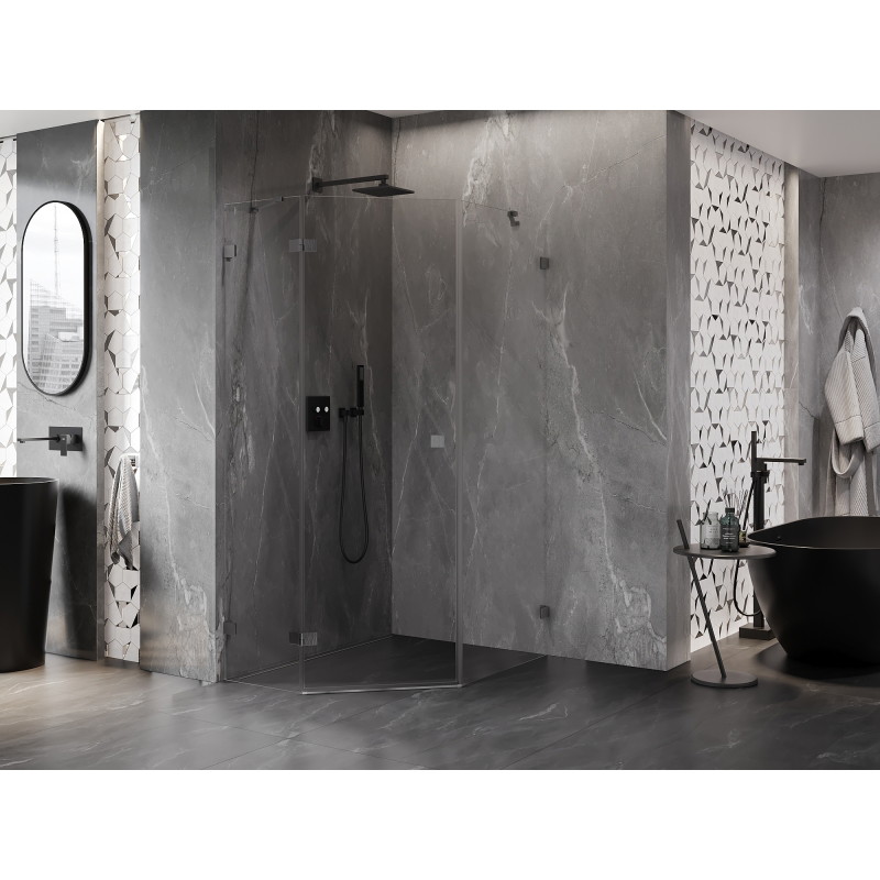 Mexen Lunar päťuholníková sprchová kabína s otváracími dverami ľavá 80 x 90 cm, transparentná, gun gray brúsená