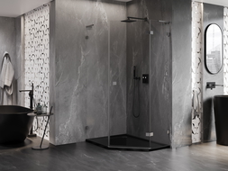 Mexen Lunar L päťuholníková sprchová kabína výkyvná pravá 80x90 cm, transparentná, brúsená sivá - 831L-080P-090L-66-00-P