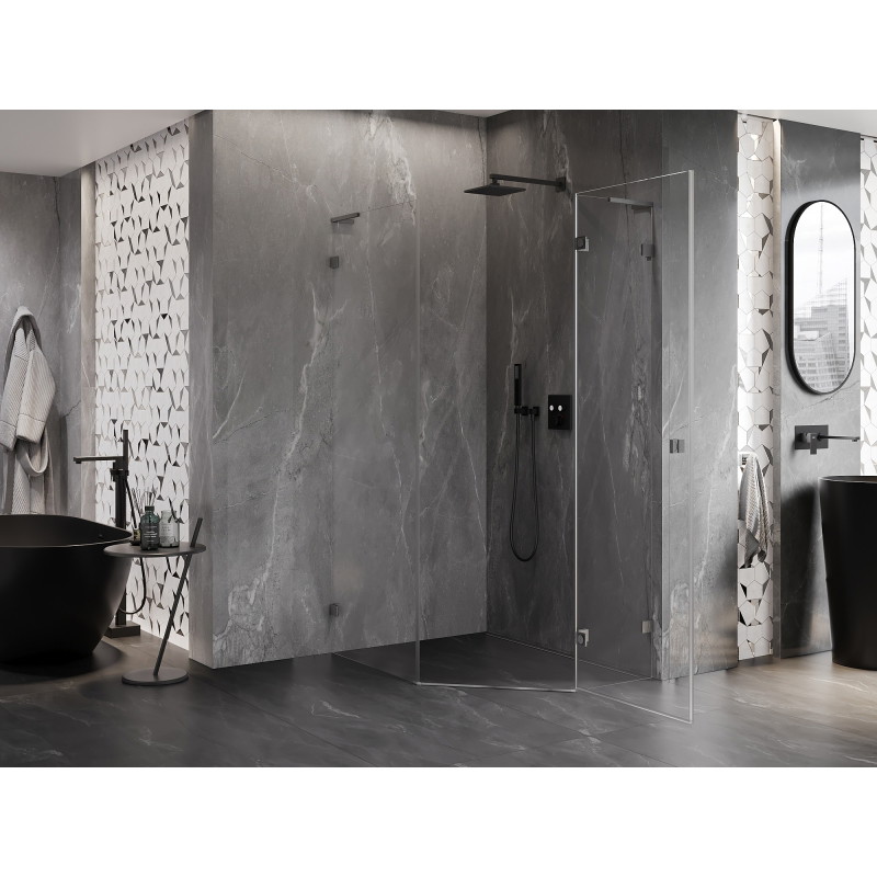Mexen Lunar L päťuhoľníková sprchová kabína výkyvná pravá 80x100 cm transparentná, gun gray brúsená