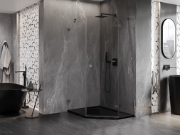 Mexen Lunar päťuholníková sprchová kabína výklopná pravá 90 x 100 cm, transparentná, gun gray brúsená - 831-090P-100L-66-00-P