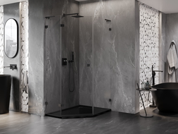 Mexen Lunar L päťuholníková sprchová kabína s ľavým otváraním 80 x 90 cm, transparentná, čierna - 831L-080L-090P-70-00-L