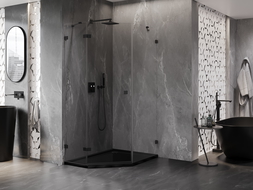 Mexen Lunar päťuholníková sprchová kabína s otočnými dverami ľavá 80 x 100 cm, priehľadná, čierna - 831-080L-100P-70-00-L