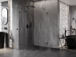 Mexen Lunar päťuholníková sprchová kabína s ľavými dverami 90 x 100 cm, transparentná, čierna - 831-090L-100P-70-00-L