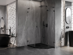 Mexen Lunar L päťuholníková sprchová kabína otočná pravá 80 x 90 cm, transparentná, čierna - 831L-080P-090L-70-00-P