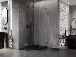 Mexen Lunar L päťuholníková sprchová kabína s ľavým výkyvom 80 x 90 cm, transparentná, gun metal - 831L-080L-090P-95-00-L