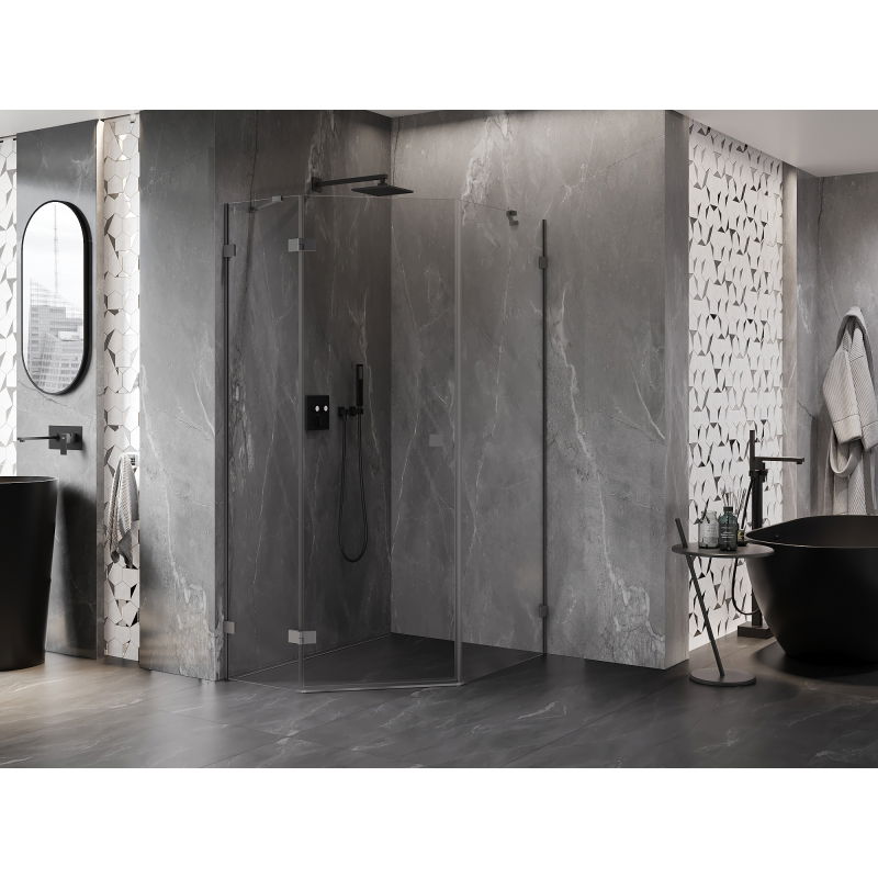 Mexen Lunar päťuholníková sprchová kabína otváracia ľavá 80 x 90 cm, transparentná, gun metal - 831-080L-090P-95-00-L