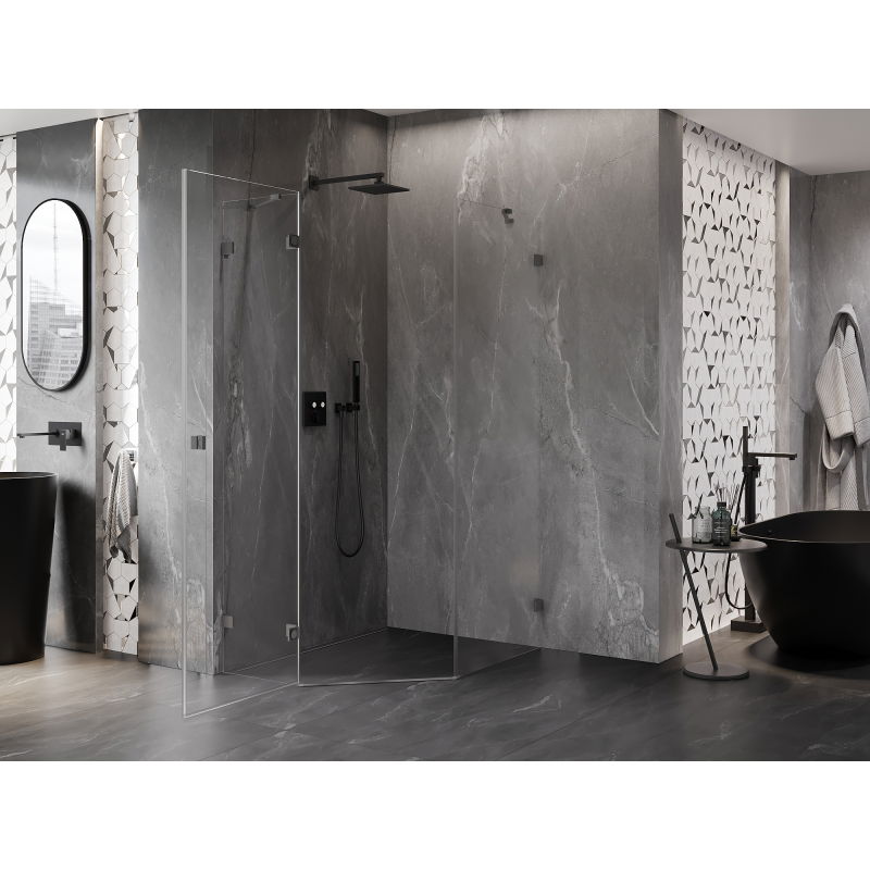 Mexen Lunar ľavá, výkyvná päťuholníková sprchová kabína 90 x 100 cm, priehľadná, gun metal - 831-090L-100P-95-00-L