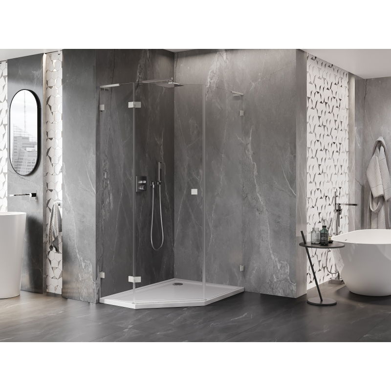 Mexen Lunar L päťuholníková sprchová kabína ľavá 80 x 90 cm, transparentná, brúsený nikel - 831L-080L-090P-97-00-L