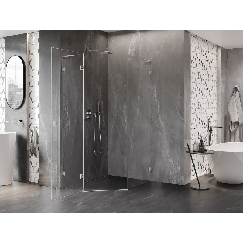 Mexen Lunar L päťuholníková sprchová kabína ľavá 80 x 90 cm, transparentná, brúsený nikel - 831L-080L-090P-97-00-L