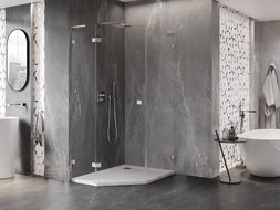 Mexen Lunar L päťuholníková sprchovacia kabína ľavá 80 x 100 cm, transparentná, brúsený nikel - 831L-080L-100P-97-00-L