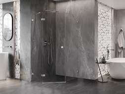 Mexen Lunar päťuholníková sprchová kabína s otváraním doľava 80 x 90 cm, priehľadná, brúsený nikel - 831-080L-090P-97-00-L