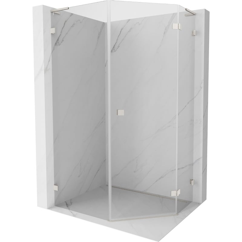 Mexen Lunar L päťuholníková sprchová kabína otváracia pravá 80 x 90 cm, transparentná, brúsený nikel - 831L-080P-090L-97-00-P