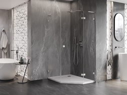 Mexen Lunar L päťuholníková sprchová kabína otváracia pravá 80 x 90 cm, transparentná, brúsený nikel - 831L-080P-090L-97-00-P