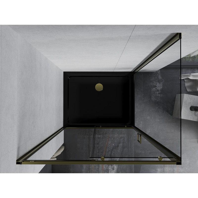 Mexen Apia Posuvný sprchový kút 130 x 80 cm, transparentný, zlatý + čierna vanička Flat - 840-130-080-50-00-4070G