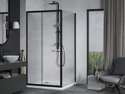 Mexen Apia posuvná sprchová kabína 90 x 90 cm, transparentná, čierna + vanička Flat, biela - 840-090-090-70-00-4010B