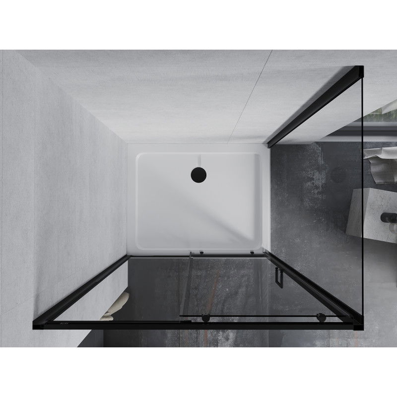 Mexen Apia sprchový kút posuvný 100 x 80 cm, transparentný, čierny + vanička Flat, biela- 840-100-080-70-00-4010B