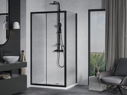 Mexen Apia posuvná sprchová kabína 100 x 80 cm, priehľadná, čierna + vanička Flat, biela - 840-100-080-70-00-4010B
