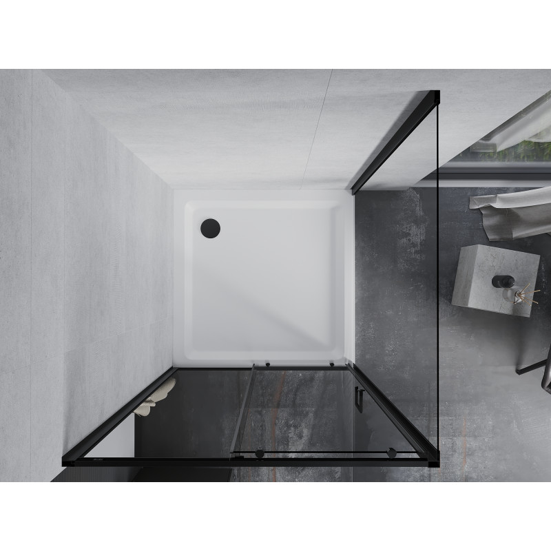 Mexen Apia posuvná sprchová kabína 100 x 100 cm, transparentná, čierna + vanička Flat, biela - 840-100-100-70-00-4010B