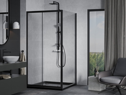 Mexen Apia sprchový kút posuvný 100 x 100 cm, transparentný, čierny + vanička Flat, čierna - 840-100-100-70-00-4070B